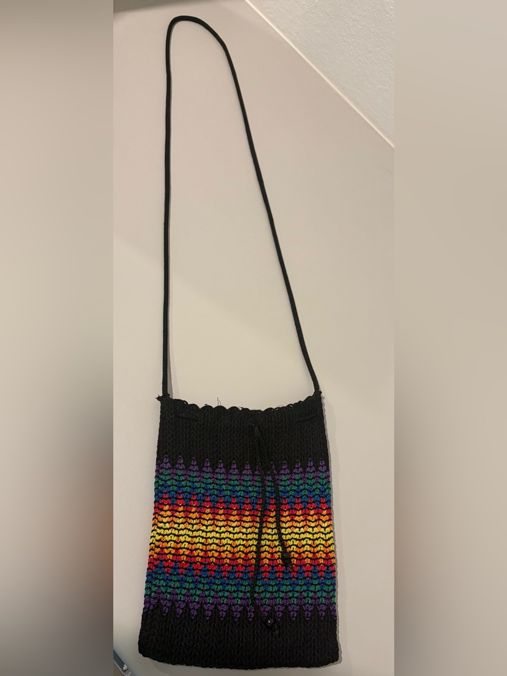 Handwoven Black Rainbow Crochet Crossbody Bag
